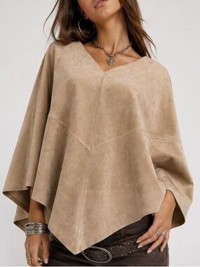 Y2K Vintage INC 100% Genuine Suede Leather Poncho/ Cape Top size S/M